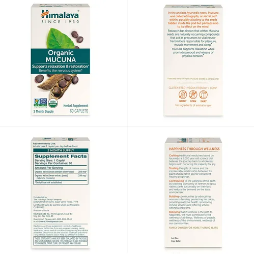 Miniatura 7 de Himalaya Mucuna Pruriens / Kapikachhu, equivalente a 3,706 de polvo de Mucuna Pruriens para calmar y relajar, 60 unidades (paquete de 1) cápsulas