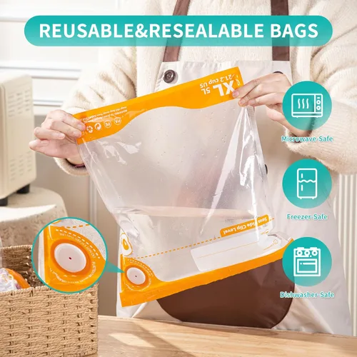 Miniatura 3 de Kit de sellado al vacío de 26 piezas, bolsas reutilizables para Sous Vide (20 bolsas + 6 clips), almacenamiento hermético de alimentos