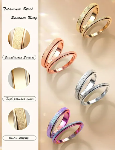 Miniatura 6 de Diamday Anillos antiestrés para mujeres y hombres – Anillo giratorio de acero inoxidable de 2/4 para aliviar la ansiedad y el estrés, con purpurina