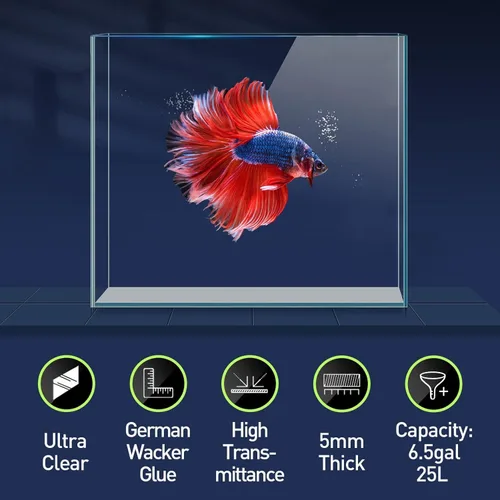 Miniatura 2 de LAQUAL Tanque de peces de vidrio ultra transparente de 6.5 galones, acuario sin borde de vidrio bajo en hierro