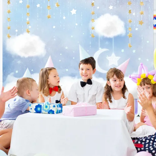 Miniatura 3 de MEHOFOTO - Telón de fondo de estudio fotográfico de nube azul y blanca, accesorios de fondo de príncipe para cumpleaños, baby shower, decoración