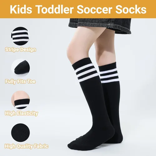 Miniatura 14 de TOCONFFON Calcetines de tubo hasta la rodilla para niños, niñas y adolescentes, calcetines deportivos de algodón para la escuela de fútbol, uniforme