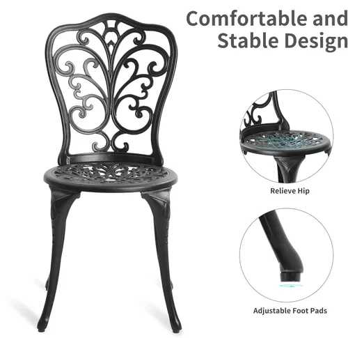 Miniatura 5 de HOMEFUN Juego de Mesa y Sillas de Bistró de 2 Piezas para Exteriores, Juego de Patio de 3 Piezas con Patrón de Mariposa de Aluminio Fundido