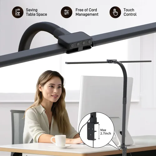 Miniatura 5 de Lámpara de Escritorio LED para Oficina en Casa, Luz de Escritorio que Cuida los Ojos con Abrazadera, Lámpara de Trabajo de Arquitecto de Doble