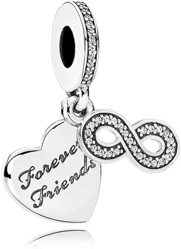 Miniatura 2 de CZVIVIRY Love Forever Friends - Dije colgante de corazón de plata de ley 925, collar y pulsera para mujer, Plata esterlina