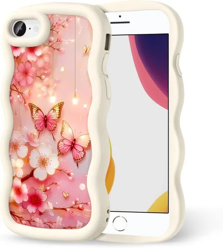 Miniatura 44 de Compatible con iPhone SE/8/7 Funda para Mujeres y Niñas, Marco Ondulado Rizado con Patrón Lindo, Estética Delgada Suave Silicona TPU Parachoques