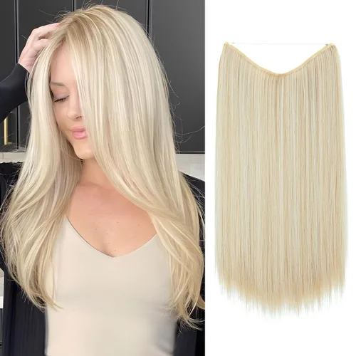 Miniatura 11 de SARLA Extensiones de cabello con alambre invisible de reflejos cortos rectas postizos sintéticos diadema transparente ajustable para mujeres 14