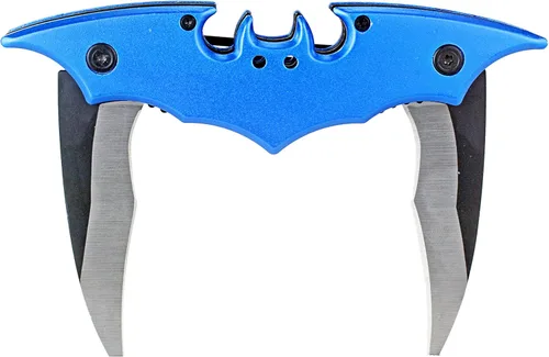 Kii Cuchillo oscuro de doble hoja - Bolsillo plegable de doble borde con clip, acero inoxidable de 11 pulgadas, dos cortes afilados (azul)