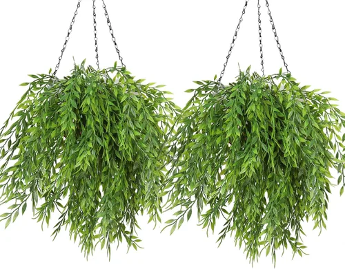 Miniatura 26 de RECUTMS Paquete de 2 guirnaldas artificiales de eucalipto con hojas de sauce de 6 pies, planta colgante falsa de seda, hojas de sauce de eucalipto