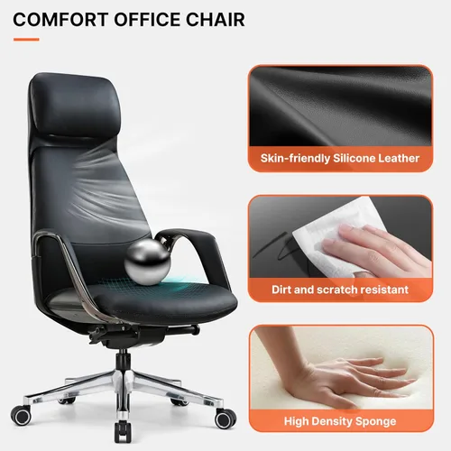 Miniatura 9 de EUREKA ERGONOMIC Serene - Silla de oficina ejecutiva, de piel de napa de alta calidad, con respaldo alto, con base de aluminio, silla ergonómica
