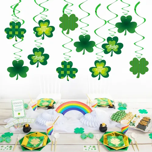 Miniatura 4 de Decoraciones del día de San Patricio, serpentinas de banderines – 20 piezas de trébol verde para el día de San Patricio, decoración de baby shower