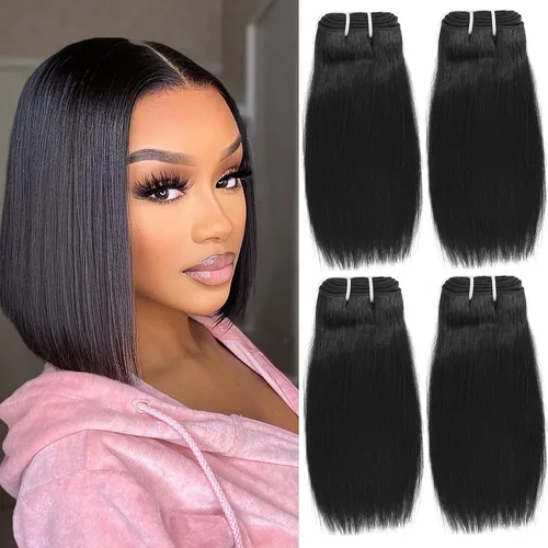 Miniatura 9 de Paquetes de cabello humano corto de 8 pulgadas 10A, pelo brasileño lacio virgen 100% cabello humano liso sin procesar, 4 paquetes 50g/Und