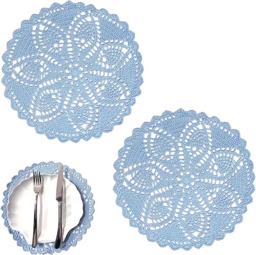 Miniatura 26 de Mantel Individual de Encaje de 11 a 12 Pulgadas Tapetes de Mesa Redondos Hechos a Mano Tapete de Ganchillo Cocina Vajilla Posavasos para Taza