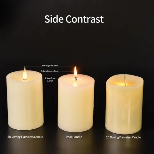 Miniatura 3 de Velas de pilar sin llama de vidrio parpadeantes con temporizador remoto, velas LED de cera real con llama en movimiento 3D operadas por batería