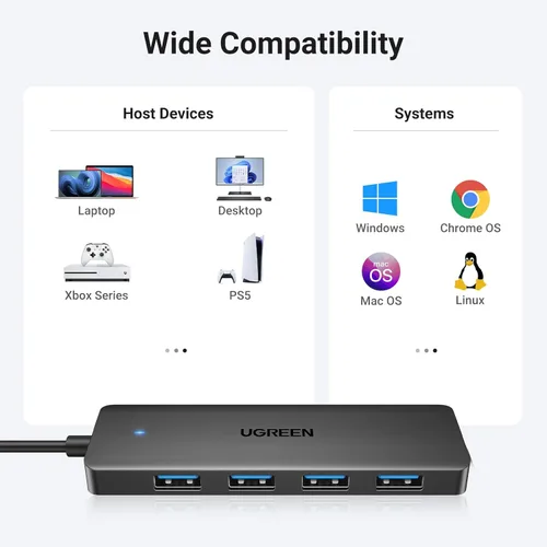 Miniatura 6 de Concentrador USB UGREEN 3.0, divisor de 4 puertos USB A ultradelgado Expansor USB para mouse, teclado, unidad flash, disco U, impresora Compatible