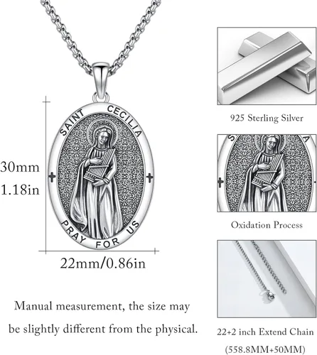 Miniatura 344 de Collar con colgante de plata de ley 925 con medalla de San Patrón, joyería religiosa para hombres y mujeres, con cadena de acero inoxidable 316L