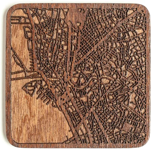 Miniatura 135 de Posavasos Amsterdam Map by O3 Design Studio, 1 pieza, posavasos de madera Sapele con mapa de la ciudad, hecho a mano, varias ciudades opcionales