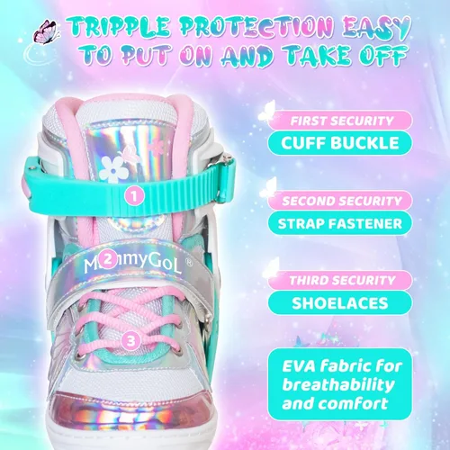 Miniatura 3 de MammyGol Patines en línea para niñas y niños, 4 tamaños ajustables, patines de mariposa con ruedas intermitentes de colores vibrantes, patines