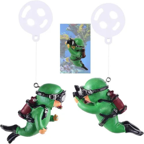 Miniatura 9 de Paquete de 2 decoraciones para tanques, lindo buceador, accesorios de decoración de acuario con bola flotante, compañero de juego para tanque Azul