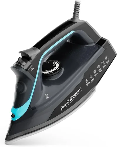 Pursteam SteamBurst+ Plancha de vapor de 1750 W, suela de cerámica, vapor ajustable, ráfaga de vapor, autolimpiante, anticalco, antigoteo, potente y