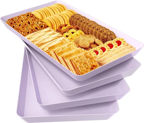 Miniatura 20 de WOWBOX 4 bandejas de servir para entretenimiento, platos para servir aperitivos, frutas, galletas, postres, bandejas de plástico reutilizables