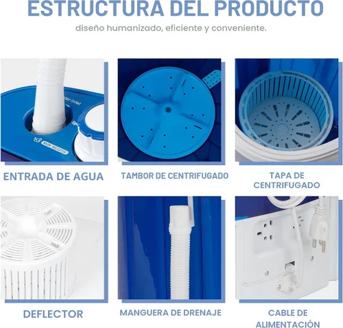 Miniatura 3 de SUPER DEAL Lavadora Portátil, Lavadora Pequeña de Tina Individual 5.7 lbs de Capacidad de Lavado para Apartamentos, Dormitorios, Viajes, RV
