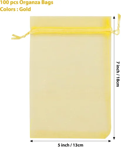 Miniatura 2 de ANZNKU 50 bolsas de organza dorada de alta calidad de 5 x 7 pulgadas, bolsas de malla con cordón, bolsa de regalo tamaño pequeño, bolsa de organza