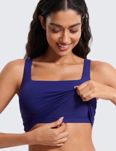 Miniatura 52 de CRZ YOGA Butterluxe Brasier deportivo de cuello cuadrado para mujer, estilo camiseta corta sin mangas, acolchado con soporte integrado para yoga