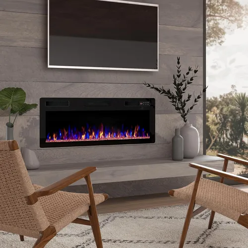 Miniatura 3 de BOSSIN - Chimenea eléctrica lineal ultradelgada y silenciosa de 42 pulgadas, chimenea empotrada y montada en pared, compatible con montantes de 2 x