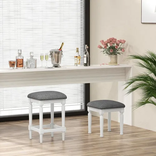 Miniatura 4 de COSTWAY Juego de 2 taburetes de bar tapizados, 31"/27"/19", 3 alturas, ajustables, cuadradas, sin espalda, con reposapiés, asientos acolchados