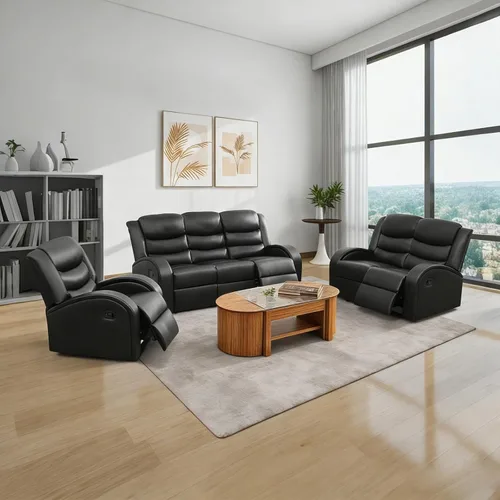 Miniatura 16 de Juego de sofá reclinable de 3 piezas, juego de muebles de sala de estar, sofá reclinable seccional de cuero, sofá reclinable manual, cómodo asiento