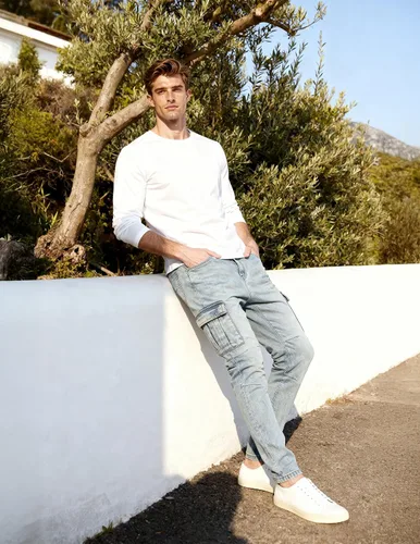 Miniatura 4 de Pantete Jeans cargo para hombre, ajustados, elásticos, de pierna recta, jeans ajustados a la moda con múltiples bolsillos