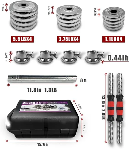 Miniatura 7 de SimpleL Juego de mancuernas ajustables para levantamiento de pesas, 44 libras, 66 libras, 110 libras, con estuche de transporte