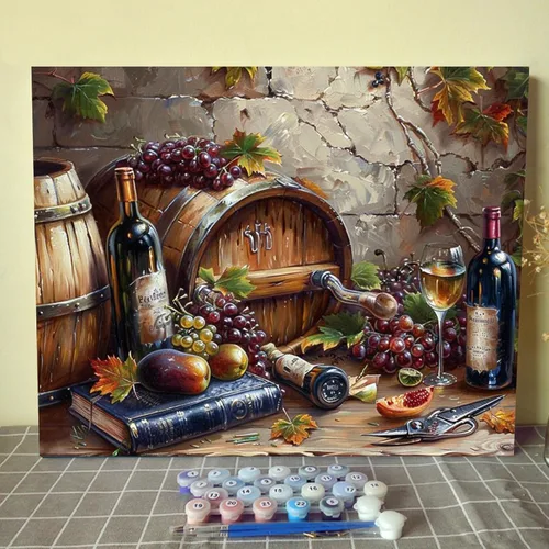 Miniatura 13 de Pintura de frutas por números para adultos, pintura al óleo digital de uva, sandía, naranja, melocotón, ciruela, lienzo, pintura acrílica, divertida
