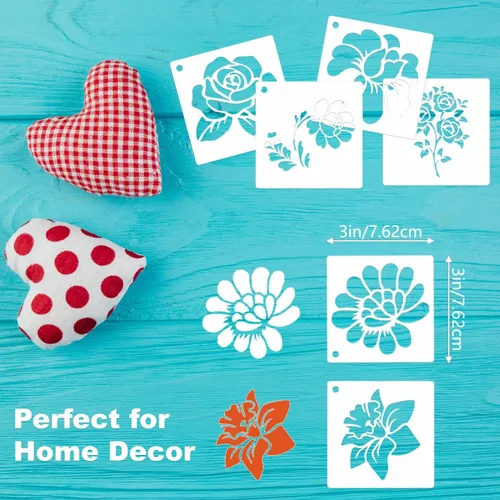 Miniatura 6 de Plantillas de flores para pintar, 64 piezas de plantillas de 3 pulgadas para manualidades, plantillas para pintura en rocas, plantillas de plástico