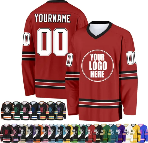 Miniatura 14 de Camiseta de hockey personalizada para hombres/mujeres/jóvenes/niños, nombre personalizado/número/logotipo de gran tamaño camiseta de entrenamiento