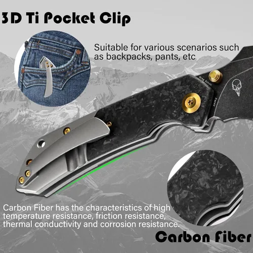 Miniatura 3 de KANSEPT Fenrir - Cuchillos plegables de bolsillo para hombres y mujeres EDC cuchillos plegables de campamento de 3.48 pulgadas CPM-S35VN hoja