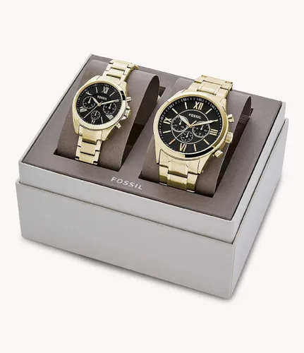 Miniatura 3 de Juego de regalo de reloj de acero inoxidable con cronógrafo para él y ella, Oro, Cronógrafo