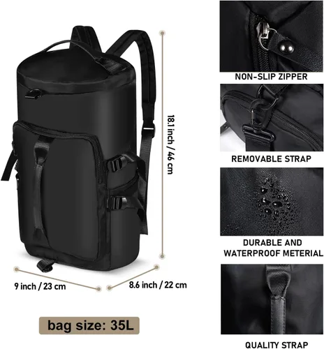 Miniatura 4 de Pequeña bolsa de gimnasio para hombres y mujeres, mochila de gimnasio negra con compartimento para zapatos, mochila de fin de semana, bolsa