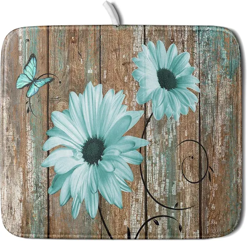 Miniatura 101 de Giwawa Tapete de Secado de Platos Retro Silueta de Cabaña del Bosque de Ciervos para Encimera 18 x 24 pulgadas Otoño Cielo Azul Nube Dibujos