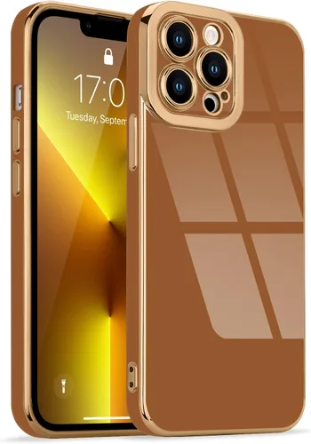 Miniatura 75 de Lafunda Diseñada para iPhone 13 Pro, fundas lujosas con chapado lindo para mujeres y niñas, elegante borde dorado, a prueba de golpes, TPU con funda