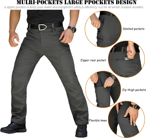 Miniatura 4 de NAVEKULL Pantalones de esquí de nieve para hombre, con forro polar softshell impermeable, tácticos, pantalones cargo para senderismo, snowboard