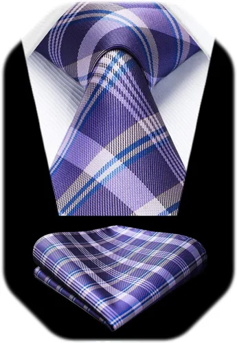 Miniatura 264 de HISDERN Conjunto de corbata a cuadros a cuadros pañuelo tejido clásico formal para hombre corbata y bolsillo cuadrado