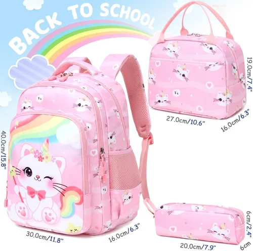 Miniatura 33 de Juego de mochila para niñas y adolescentes, mochila escolar para niños con bolsa para el almuerzo, estuche para lápices, mochilas escolares