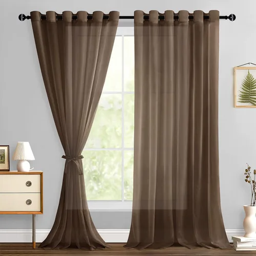 Miniatura 140 de Hiasan - Cortinas traslúcidas de gasa cortas semitransparentes con ojales y alzapaños filtrantes de luz para ventana, dormitorio, baño, 2 paneles