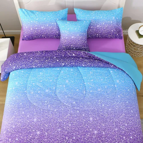 Miniatura 3 de Juego de ropa de cama de 6 piezas con purpurina y sábanas para adolescentes, niñas y niños, cama temática de purpurina con gradiente