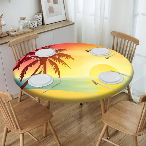 Miniatura 22 de Mantel con patrón de playa, borde elástico, impermeable, lavable, para uso en interiores y exteriores, patio, turquesa aguamarina, para mesas