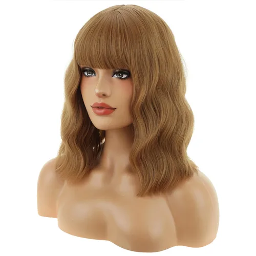 Miniatura 2 de BERON 14 Inches Ash Blonde Wig with Bangs Short Curly Wig Short Ash Blonde Bob Synthetic Wigs for Women Daily Halloween Party or Cosplay Hairnet