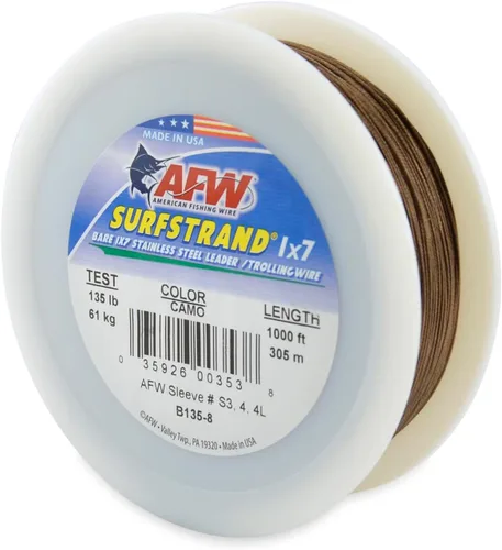 Miniatura 60 de Surfstrand Bare 1x7 Cable Líder de Acero Inoxidable - Línea Líder de Pesca para Agua Salada, 20lb Test - 325lb Test en Brillante, Camuflaje