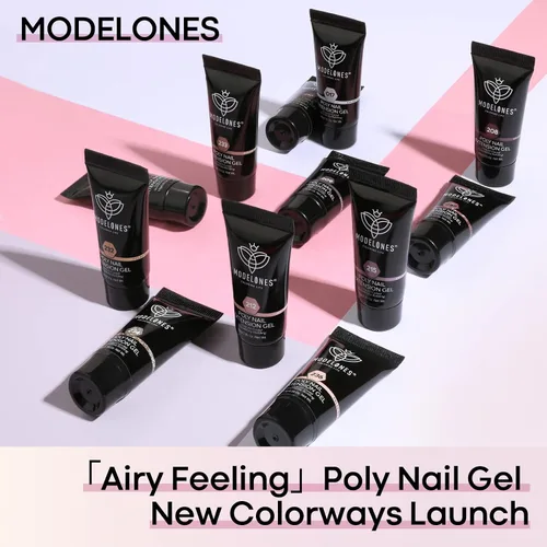 Miniatura 9 de Modelones - Juego de gel de extensión de uñas de polietileno, kit de gel de 12 colores con tonos rosa brillante y desnudo, para manicura francesa